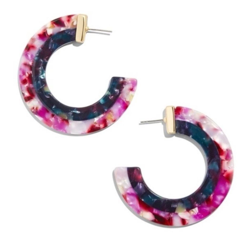 Resin Hoop Earrings in Purple Blue Pink Floral Pattern - Picture 2 of 4